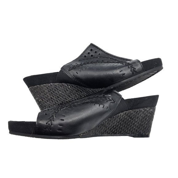 Aerosoles A3 Womens Size 7 Wedge Slip on Shoes Mule Faux Leather Peep Toe Sandal - Picture 5 of 8